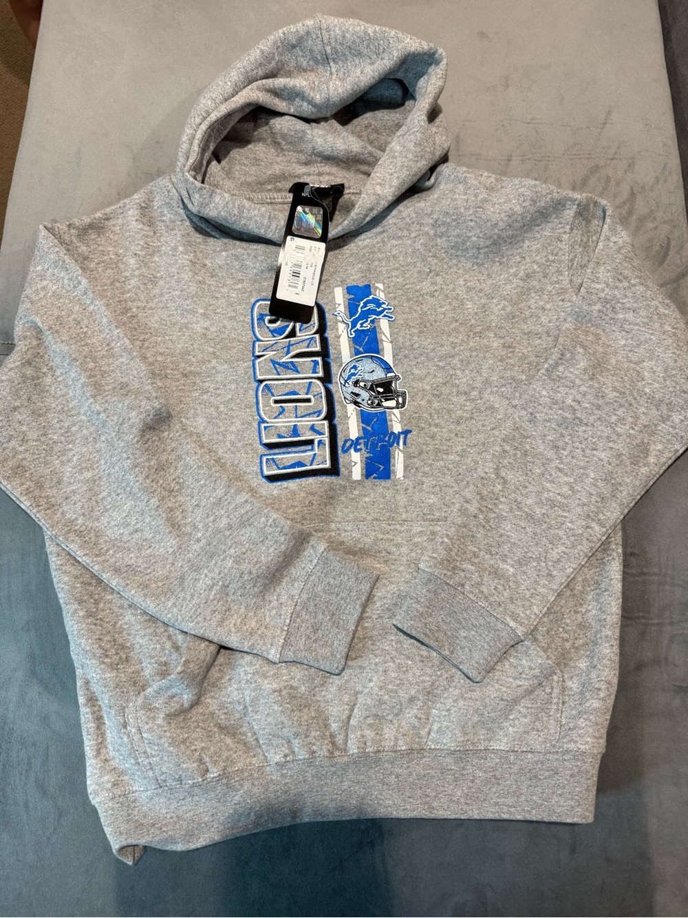 NFL Gray Hoodie with Blue Detroit Lions Graphic